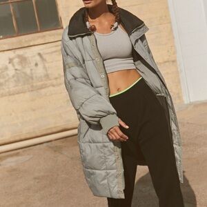 Free People Movement Gray Blue Puffer Jacket Coat Juni Iceberg Packable Bag Down